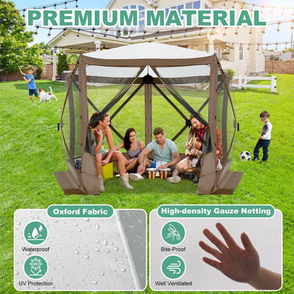 COBIZI 8x8 Pop up Gazebo Tent, Ez up Waterproof Screen Tent Screen House, Portable Outdoor Canopy Sun Shelter with 3 Sidewalls, Carry Bag & Ground Stakes for Camping, Garden and Picnics, Gray