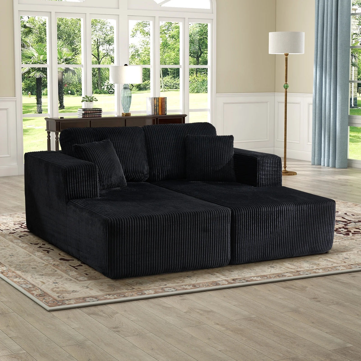 Bonzy Home Sectional Sofa with L-Shape Chaise,Modern Modular Sofa Upholstered Couch Corduroy Fabric for Living Room Bedroom Beige