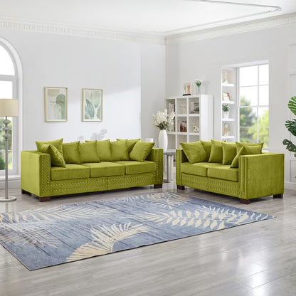 Modern Velvet Sofa Set 2+3 Seater Sofa Loveseat Couch with Silver Nail Trim, Square Armrests and Hidden Storage, Luxury Living Room Couch with Pocket Spring Cushions