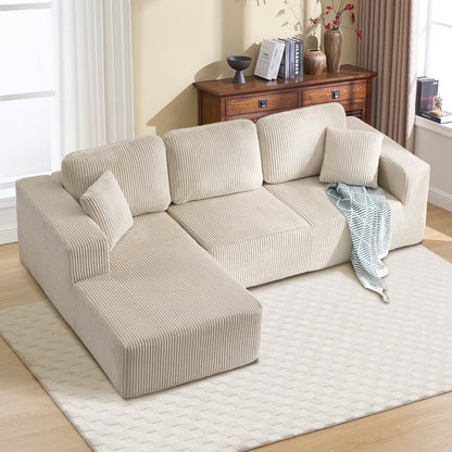 Bonzy Home Sectional Sofa with L-Shape Chaise,Modern Modular Sofa Upholstered Couch Corduroy Fabric for Living Room Bedroom Beige