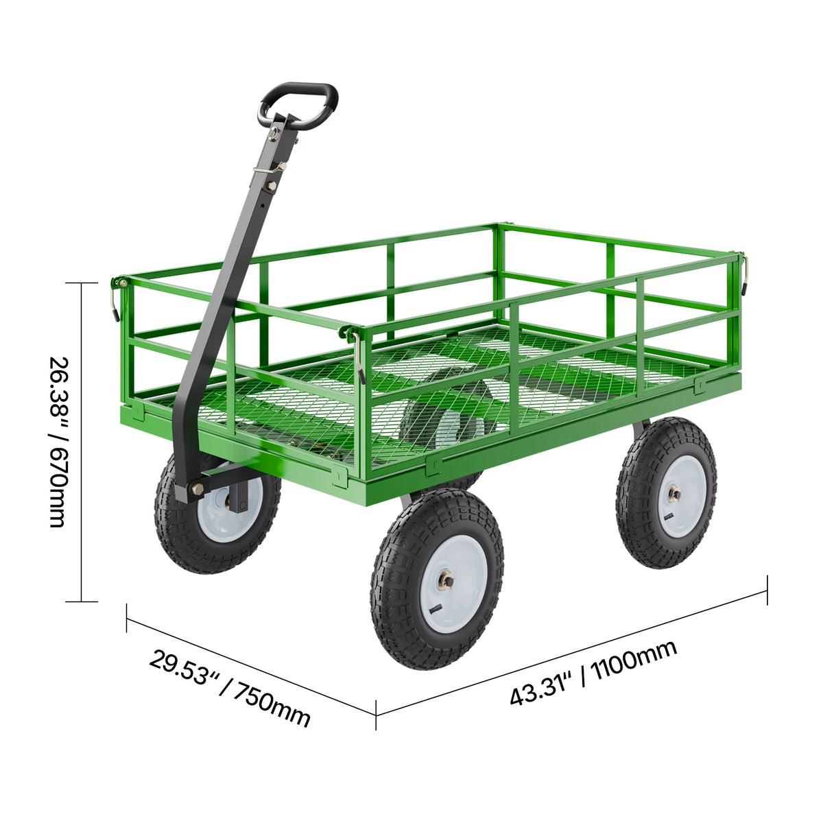 KFFKFF Mesh Steel Garden Cart 1200 Lbs, 43.3 x 29.5 " Heavy Duty Utility Wagon Cart, Pullable Metal Garden Trolley with 13' All Terrain Tires, Removable Mesh Sides, 180��Swiveling Handle (Green)