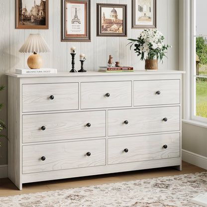 YouTrend 7 Drawer Dresser,White Dresser for Bedroom Drawer Organizer Storage Drawers,Wood Adult Storage Cabinet Living Room Hallway