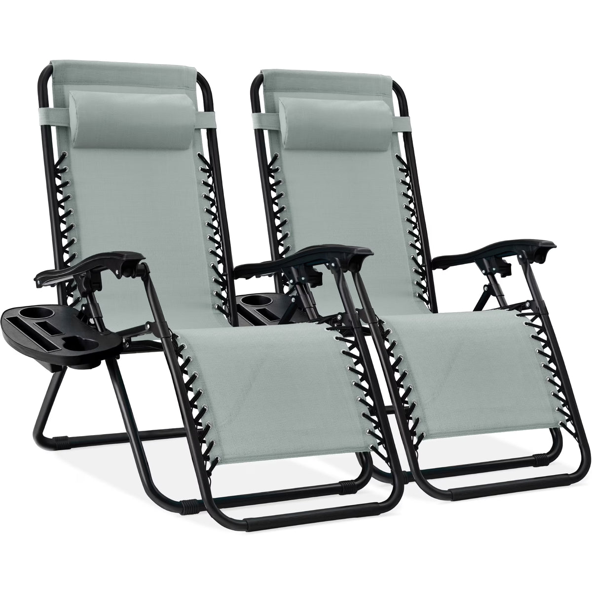 Best Choice Products Set of 2 Zero Gravity Lounge Chair Recliners for Patio, Pool w/ Cup Holder Tray - Gray