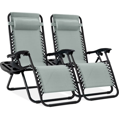 Best Choice Products Set of 2 Zero Gravity Lounge Chair Recliners for Patio, Pool w/ Cup Holder Tray - Gray