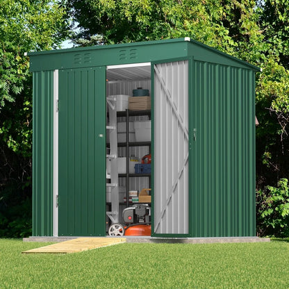 8x6 ft Outdoor Storage Shed on Sale, Sheds & Outdoor Storage with Lockable Doors, Metal Garden Shed by Durable Galvanized Steel for Patio, Lawn - Dark Gray
