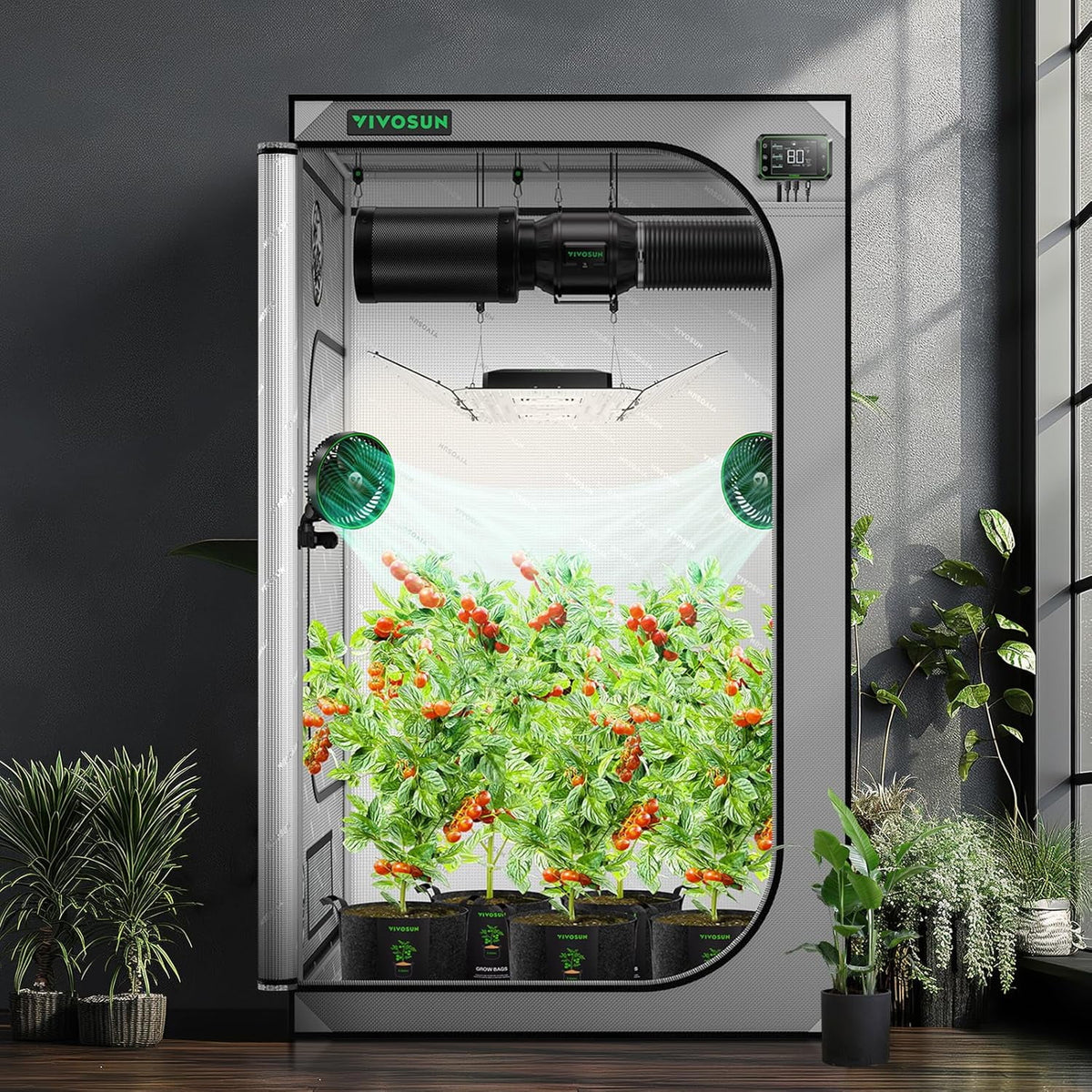 VIVOSUN G336 36"x36"x72" Grow Tent, 3x3 FT Advanced Gray Mylar Tent with 19mm Poles, Observation Window and Floor Tray for Hydroponic Plants for VS2000/VS3000