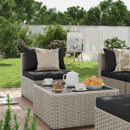 7 Pieces Patio Conversation Set, Outdoor Sectional PE Rattan Wicker Furniture Seat,Dark Gray