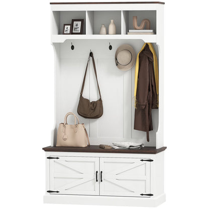 HOMCOM Hall Tree with Shoe Storage, Coat Rack with Shoe Bench, White