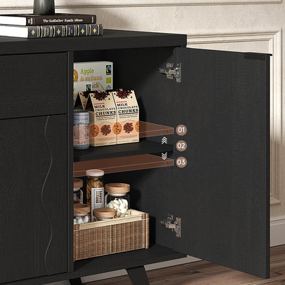 63" Sideboard Buffet Cabinet, Kitchen Buffet Storage Cabinet, Mid Century Modern Storage Cabinet with 4 Doors & Shelves, Wood Coffee Bar Console Wine Bar for Living Room, Kitchen,Hallway,Black