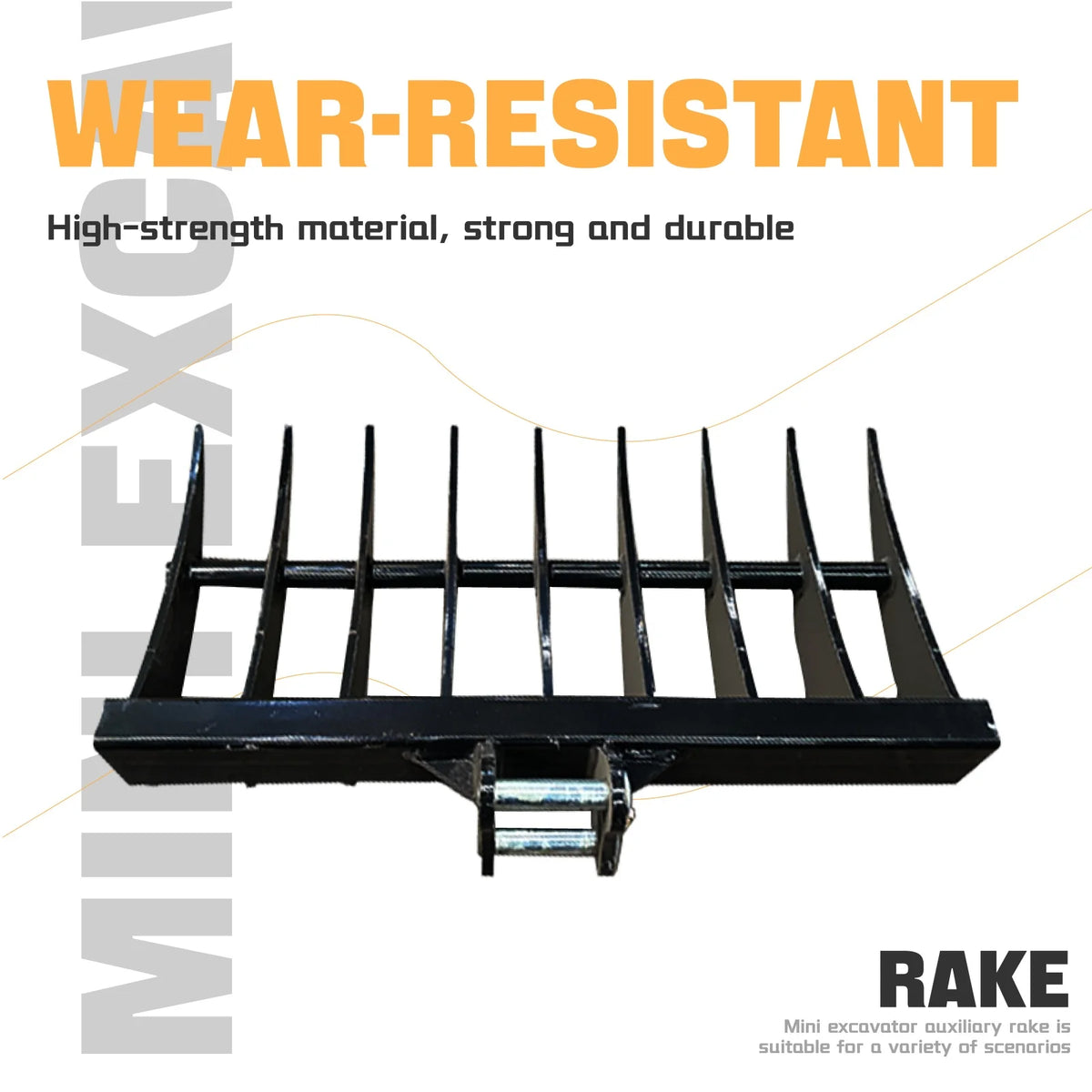 MachPro Mini Excavator Rake, 31'' Mini Excavator Attachments, 9 Tooth Wide Backhoe Digger Accessories Rake Use for Land Clearing, Debris Removing