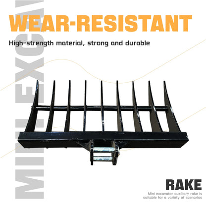 MachPro Mini Excavator Rake, 31'' Mini Excavator Attachments, 9 Tooth Wide Backhoe Digger Accessories Rake Use for Land Clearing, Debris Removing