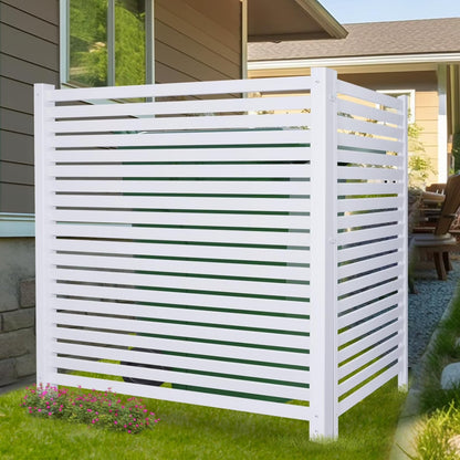 36"W X 45"H Outdoor Privacy Screen, Vinyl Air Conditioner Fence with Metal Stake, No Dig Trash Can Enclosure for Outside- 2 PVC Panels, White, Vertical