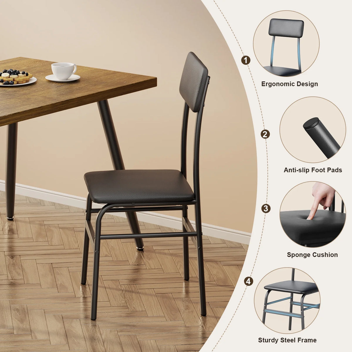 Dining Table Set for 4, Lofka 5 Piecs Kitchen Table and Chairs Set for Dining Room & Kitchen, Black