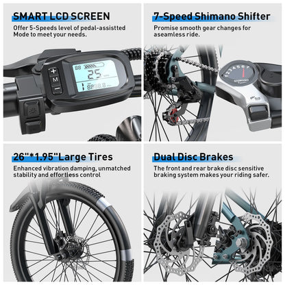 26" Electric Bike for Adult,400W Motor,Top Speed 25MPH,40Miles Long Range,City Commuting E-bicycle With Front Fork Suspension, Dual Disc Brakes