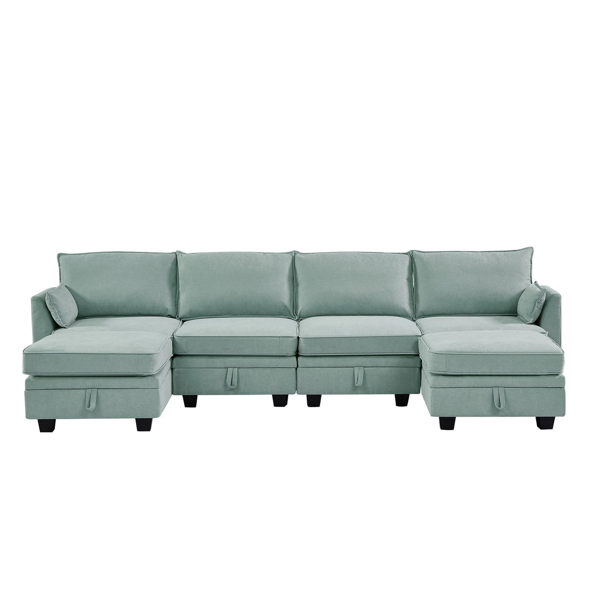 Euroco Large U-Shaped Sectional Sofa 6 Seat Convertible Sofa with Storage Seat, Modular Sofa with 2 Stools, Green