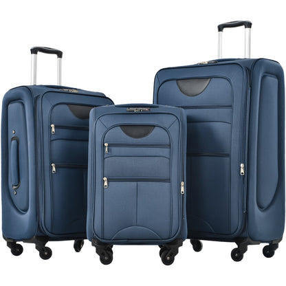 EUROCO 3 Piece Softside Luggage Set,Expandable Suitcase Set with TSA Lock and Spinner Wheels,Lightweight Suitcase for Men Women(20",24",28"),Black