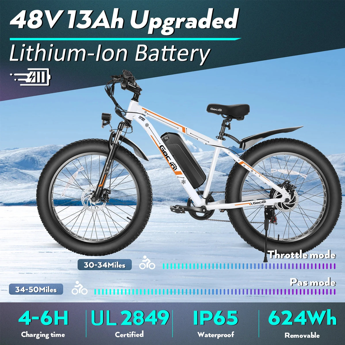 Gocio 26" 4.0 Fat Tire Electric Bike for Adults, 500W Motor, 48V 13Ah Battery, Lightweight Aluminum Alloy Frame, Max 22Mph Electric Mountain Bike Beach Snow Ebike for Men, Professional 7-Speed UL2849