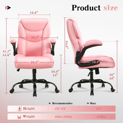 JONPONY Big and Tall Office Chair Wide Seat Ergonomic Computer Desk Chair High Back Executive Leather Chair Adjustable Task Chair Lumbar Back Support 8 Hours Heavy Duty Design,Black