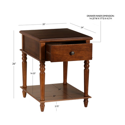 Powell McGhie Single Drawer Indoor End Table with Shelf, 26" Tall, Natural