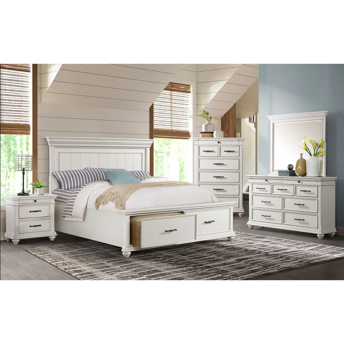 Picket House Furnishings Brooks Queen Platform Storage 6PC Bedroom Set in Grey