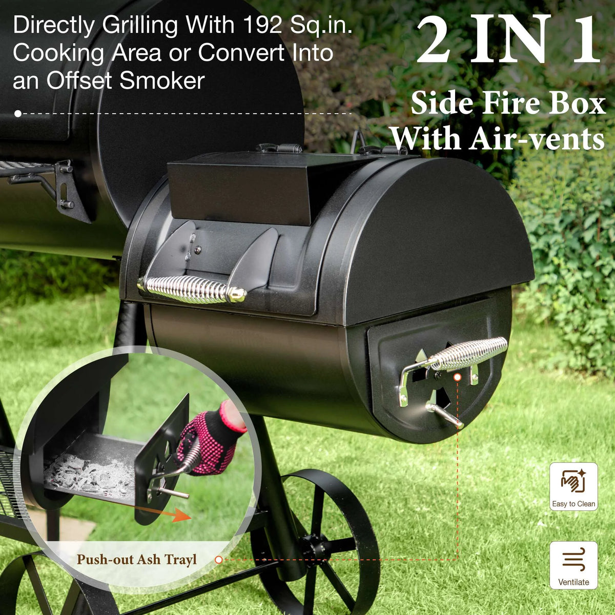 Summit Living Charcoal Grill with Offset Smoker 941 sq.in. Extra Large BBQ Grill Black