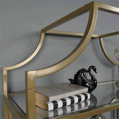 Pemberly Row 5-Shelf Modern Metal Bookcase in Gold Satin/Faux Deco Stone