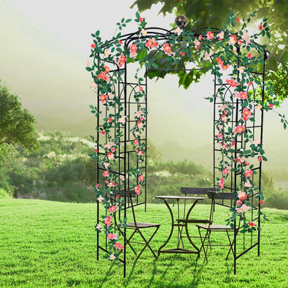 French Birdcage Gazebo with Metal Arch Trellis for Wedding Photography & Garden Decor, Sturdy Galvanized Steel, Black