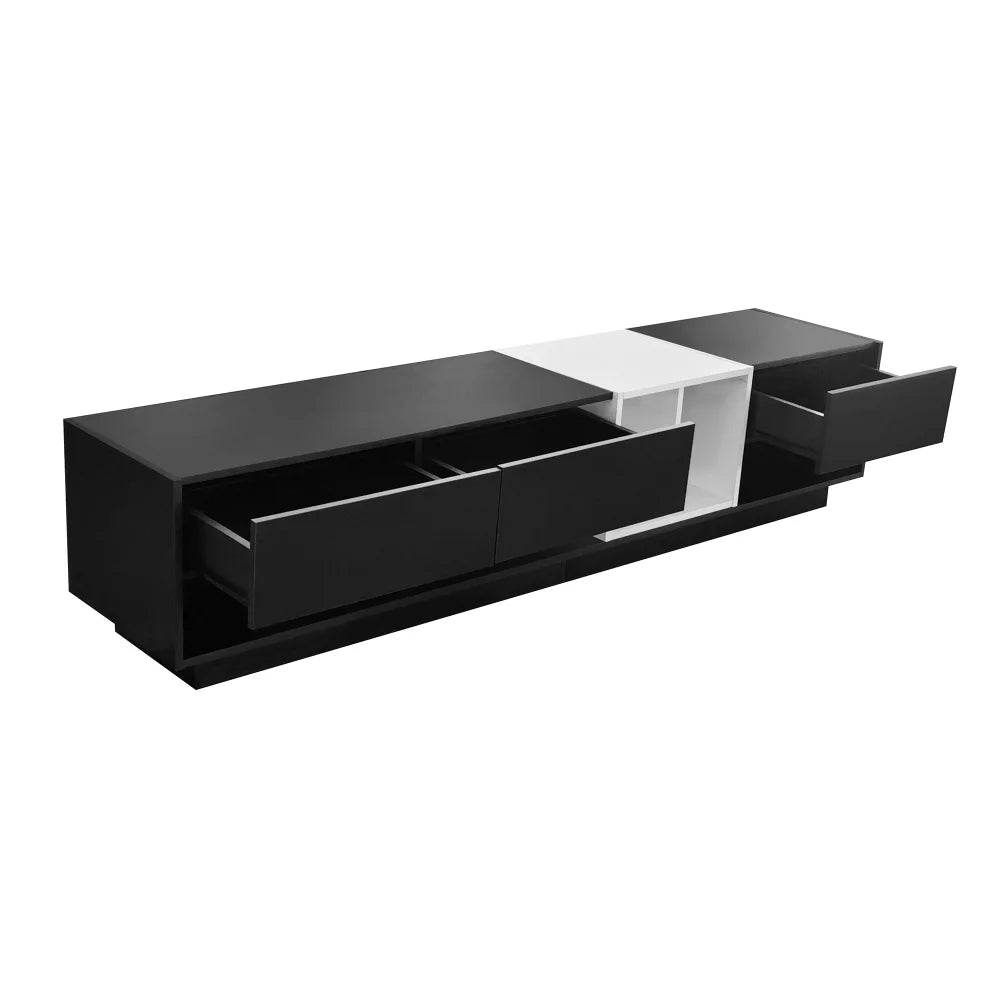 Modern TV Stand for 80 Inch TV, ON-TREND Sleek Two-Tone Media Console, Functional Storage Cabinet with Open & Hidden Compartments, Particle Board, Living Room Furniture, White