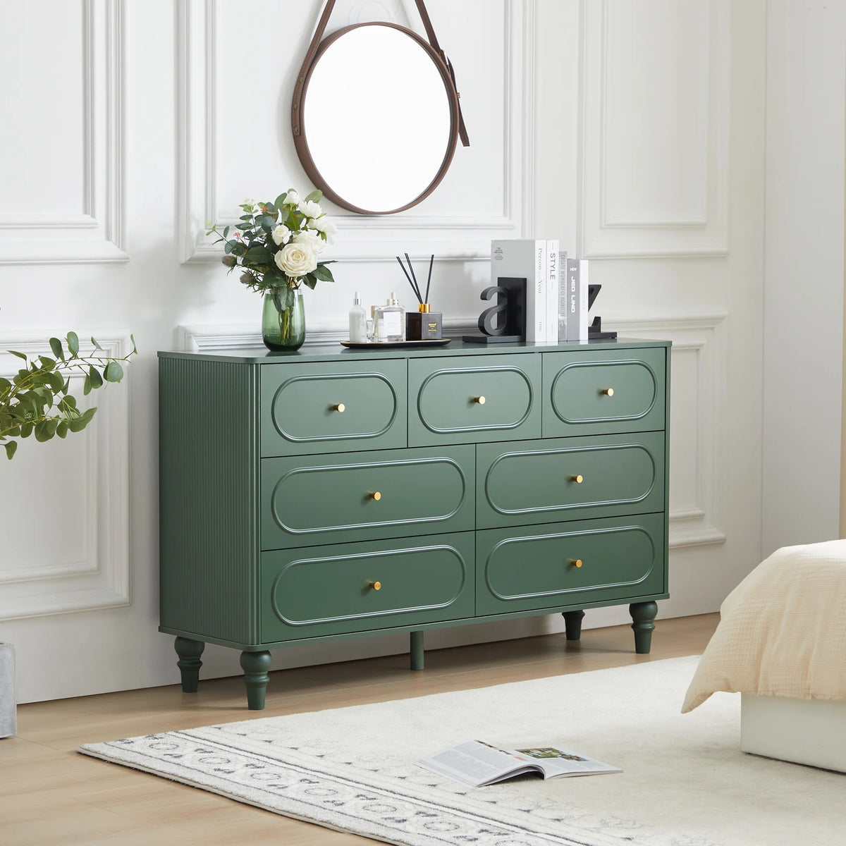 YOCWO 3 Drawer Nightstand, Classic Chest of Drawers with Arc Edge, Walnut