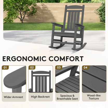 KINGYES HDPE Outdoor Rocking Chairs Set of 2,HDPE Patio Rocker for Porch,Black