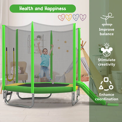 EUROCO  7FT Kids Trampoline with Safety Enclosure Net, Indoor Outdoor Trampoline with Slide,Ladder,Spring Pad,All-Weather Trampolines