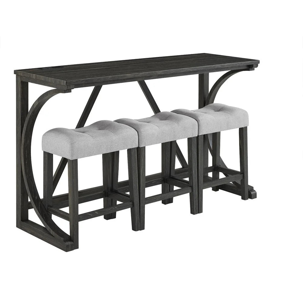 YINGYING 4 Piece Industrial Bar Table Set with Power Outlet, Bar Table and Chairs Set, Dining Table Set, Breakfast Table Set, for Living Room, Dining Room, Game Room