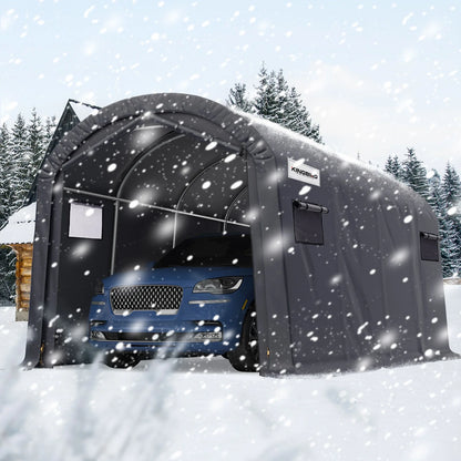 KING BIRD 10' x 20' Heavy Duty Carport Round Style Outdoor Instant Anti-Snow Storage Shelter Garage Car Canopy with Reinforced Ground Bars