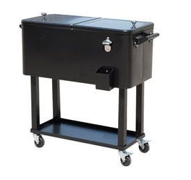 Outsunny 80 QT Rolling Cooling Bins Ice Chest on Wheels Outdoor Stand Up Drink Cooler Cart for Party, Red