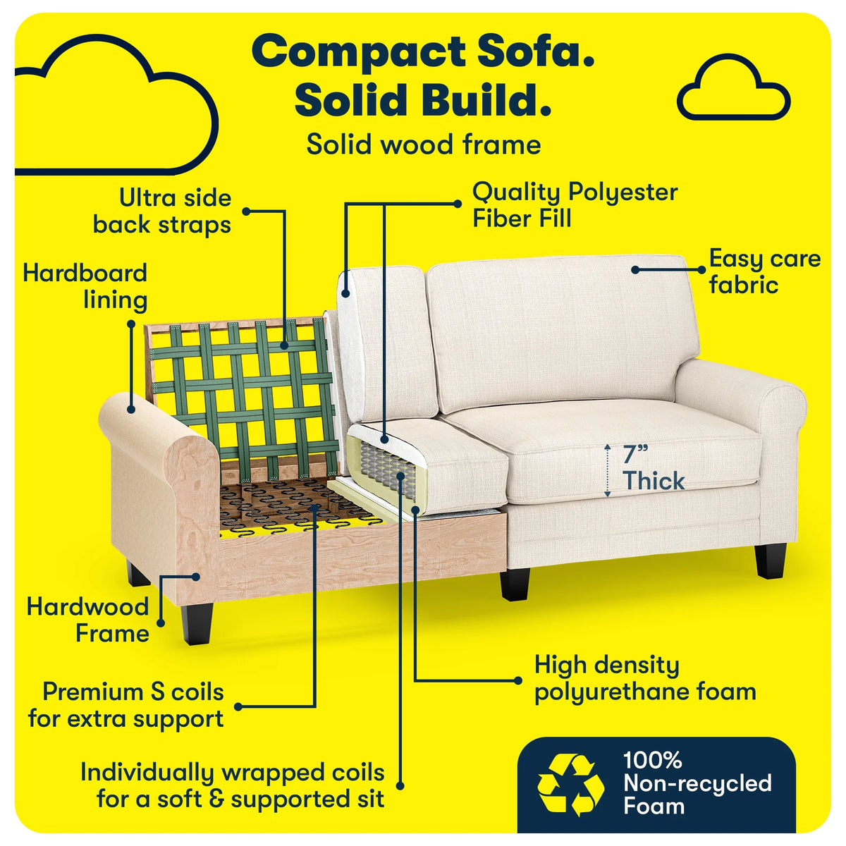 Serta Copenhagen 78" Rolled Arm Sofa with Removable Covers Dark Brown