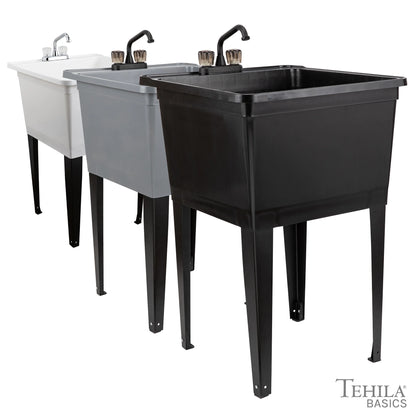 Tehila Freestanding Black Utility Sink with Black Faucet for Laundry Room