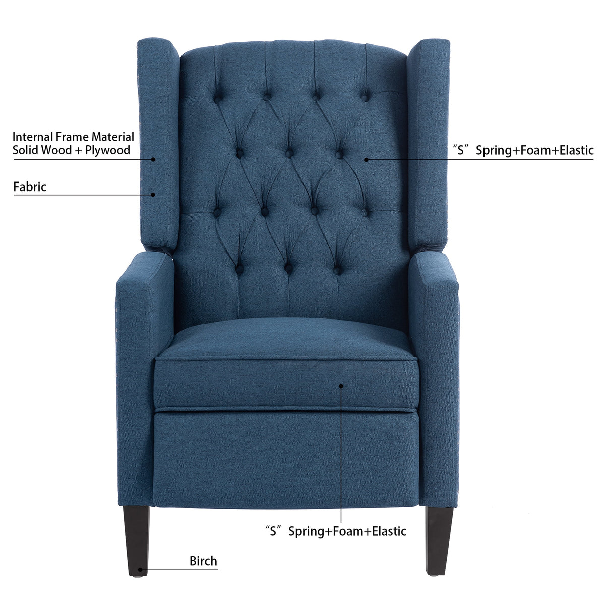 Recliner Chair, Living Room Chairs with Arms, Adjustable Single Reclining Sofa, Home Theater Seating Arm Chair with Thick Padded Seat, Footrest, Lounge Chair for Bedroom, Blue