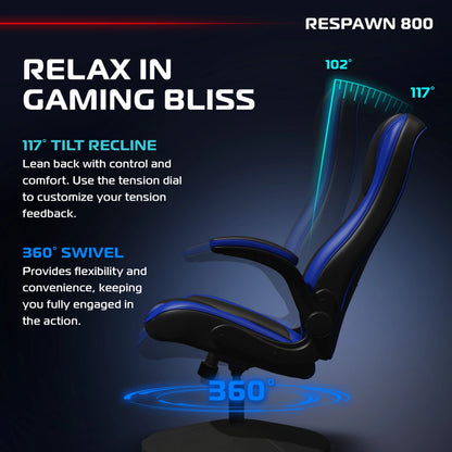 RESPAWN 800 Swivel Rocker Gaming Chair - Ergonomic Floor Gaming Seat with Lumbar Support, Flip Up Armrest, High Back, Pedestal Base, Comfortable No Wheels Console Video Game Rocker Chair - Red