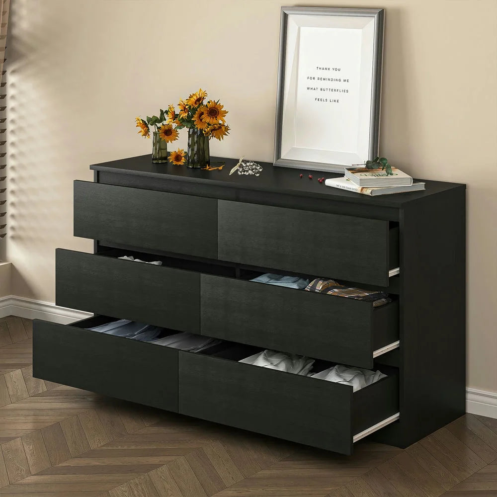 Kadyn White Chest of Drawer, 6 Double Drawer Dresser for Bedroom, Modern Storage Cabinet for Living Room, Dresser