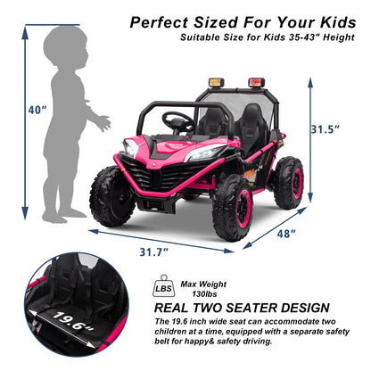 OTTORD 24 V Ride on Car UTV 2 Seater, 2x200W Electric Car Truck with Metal Frame, Brake&Gas Pedal, EVA Tires,3 Speed (Purple Pink)