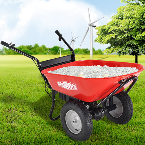RedRock Electric Wheelbarrow 24V AGM Battery 330lbs Capacity Yard Work & Construction Debris Hauler with Speed Control and Pneumatic Tires