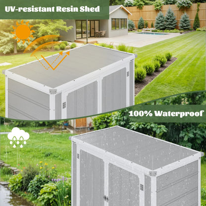 5'��3' Outdoor Storage Shed, Resin Storage Cabinet, Garden Tool Shed with Double Lockable Doors, Organizer Cabinet for Patio Yard, Gray