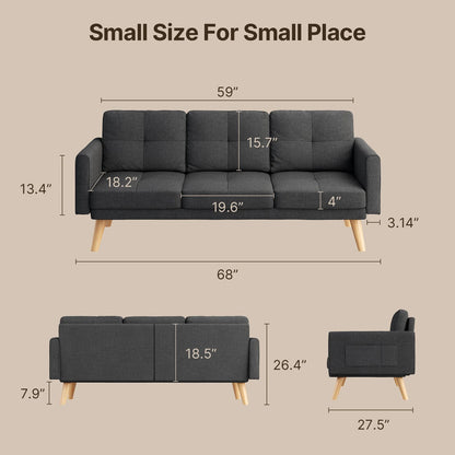 Lofka Sofa Couch with Large Storage Pockets and Soft Seats,Modern Loveseat Sofa for Apartment, Office, Bedroom,Deep Gray