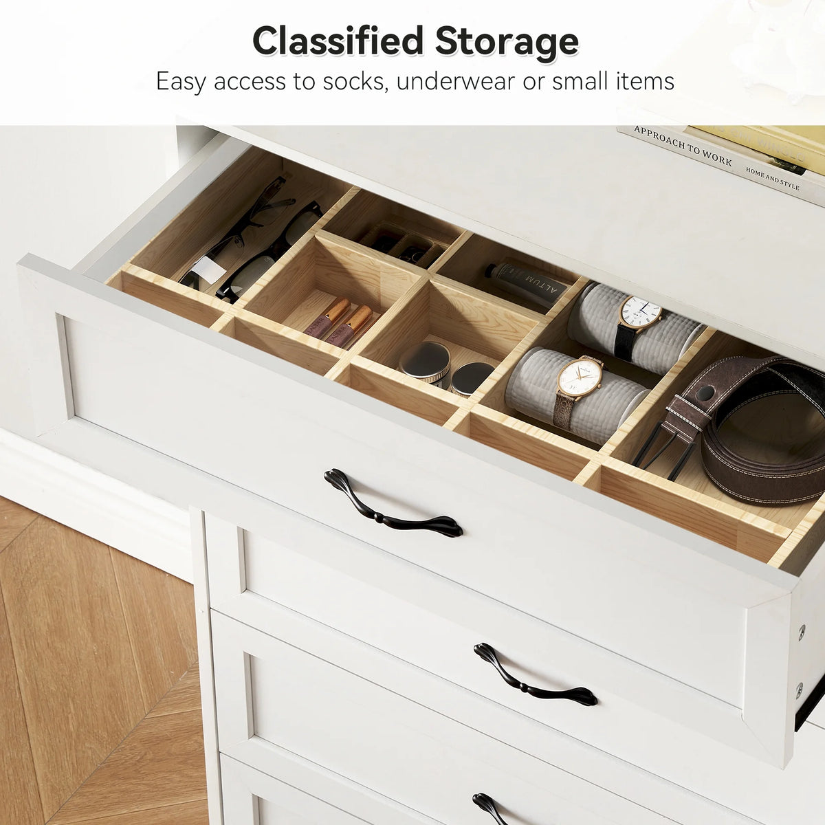Luku Modern 5 Drawers Dresser, Chest of Drawers Closet Organizers and Storage Clothes, White
