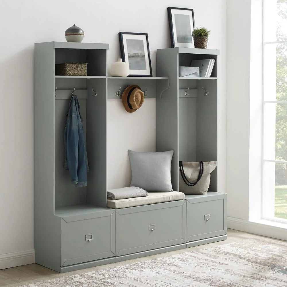 Crosley Furniture Harper 4Pc Entryway Set White - Bench, Shelf, & 2 Hall Trees