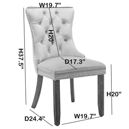 Elegant Button Tufted Dining Chairs, High-end Velvet Upholstered Dining Chairs with Nailhead Back and Ring Pull Trim, Solid Wood Dining Chairs for Kitchen Bedroom Dining Room (Blue,Set of 4)