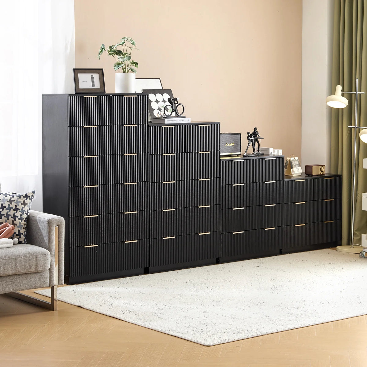 UBesGoo Dresser for Bedroom Wood 4 Drawers Dressers, Fluted Modern Dresser, White