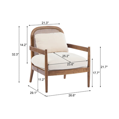Christopher Knight Home [Set of 2] Mid-Century Modern Accent Chairs with Light Brown Solid Wood Frame, Rattan Backrest with Cushion �C Comfortable Armchairs Light Brown