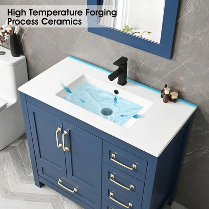 Eclife 36" White Bathroom Vanity Set with Ceramic Sink Top and Water Saving Faucet Drain