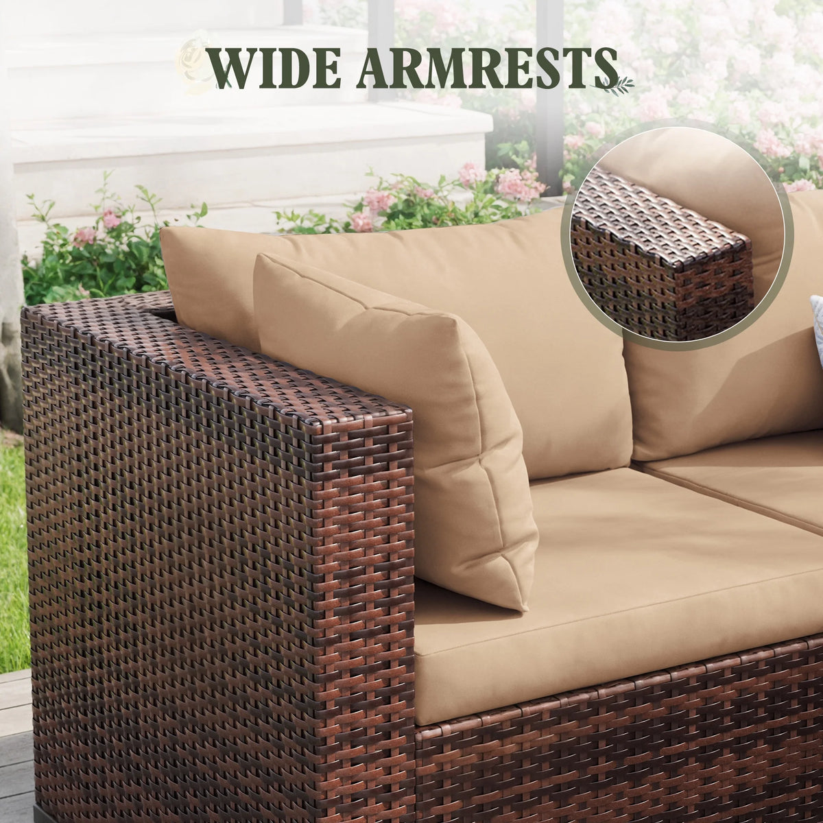 MRUAKA 8 Pieces Patio Furniture Set with Fire Pit Table, Outdoor Furniture Sectional Rattan Sofa with Slanted Back, Patio Couch with Glass Coffee Table for Backyard Garden (Dark Grey)